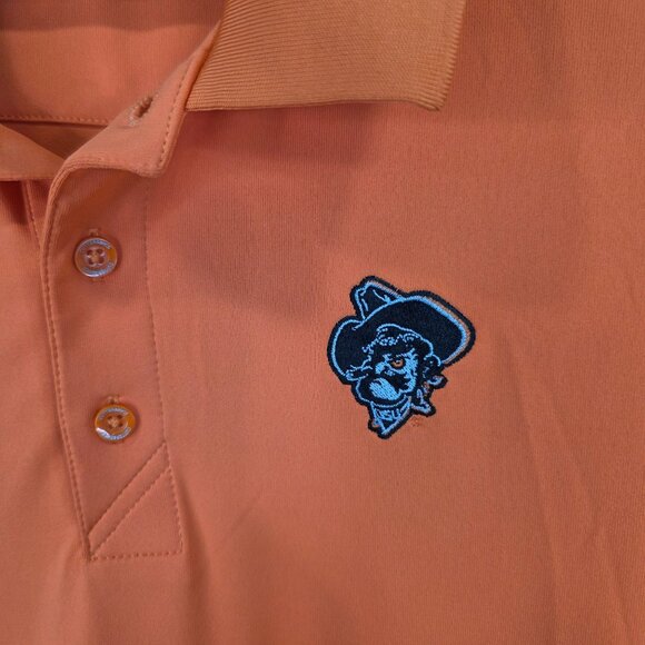 Mens Cutter & Buck Orange Polo Shirt OSU Cowboy Logo Polyester Blend Stretch XXL - Picture 2 of 8